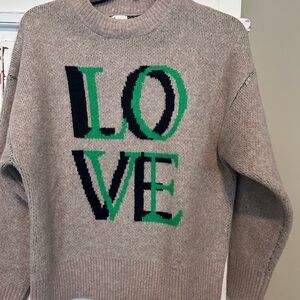 a new day Gray Sweater with Green and Black LOVE Design